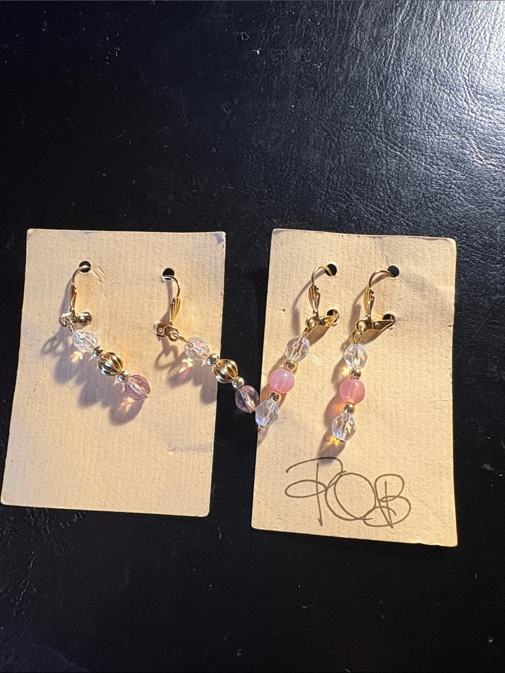 Gold-Plated Pink Crystal Dangle Earrings